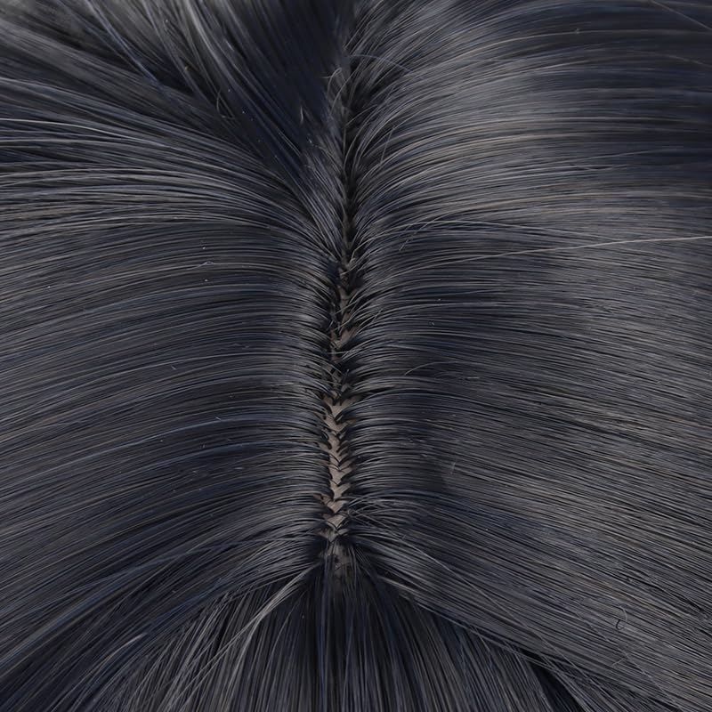 Miniatura 6 de Pelucas largas de cabello negro y azul mezclado con flequillo para fiesta de Navidad de Halloween para mujeres