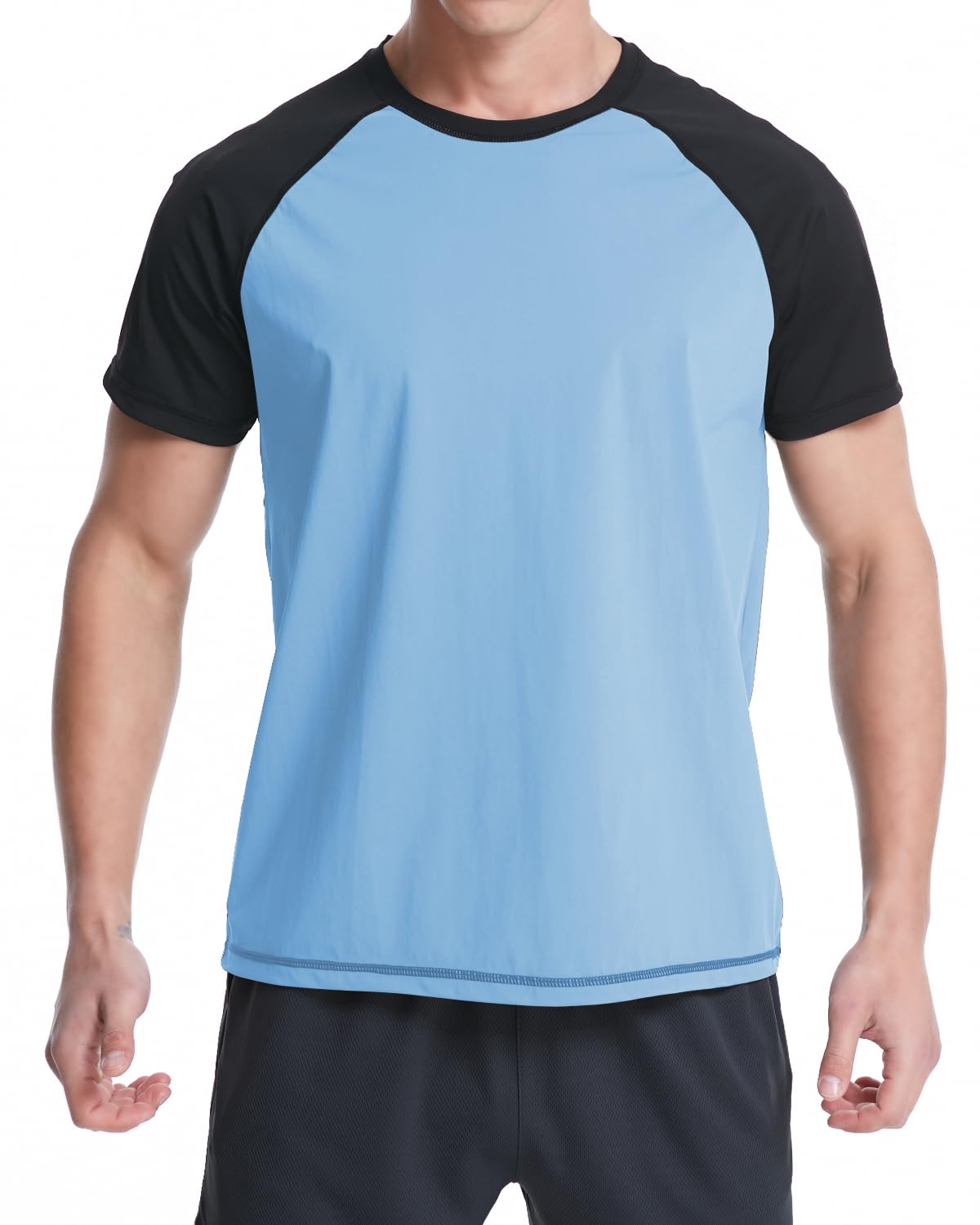 VAYAGER Camisetas de natación para hombre, protección contra erupciones UPF 50+, de secado rápido, ajuste holgado, camiseta de surf acuático, Azul-cielo, 5X-Large