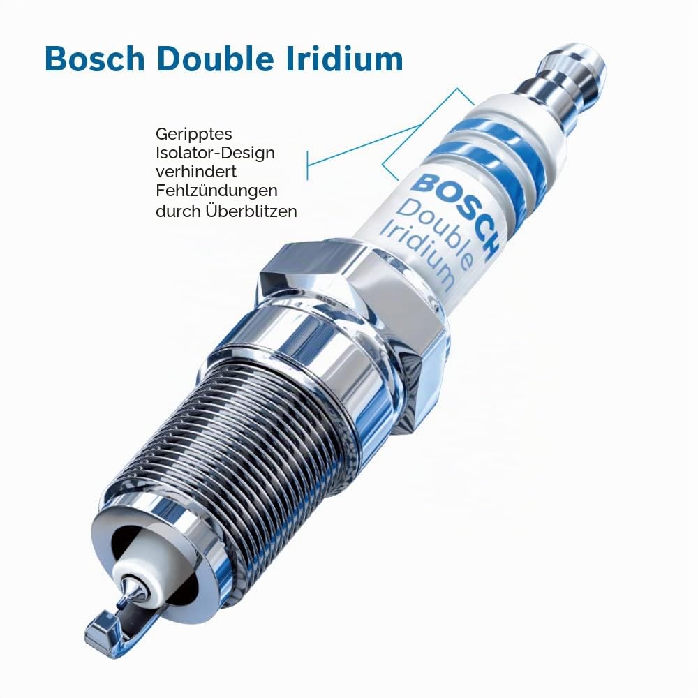 BOSCH 96339 OE Zündkerze mit feinem Draht, Doppel-Iridium, 4 Stück | Fortschrittliche Erstausrüstungstechnologie mit 4-facher Lebensdauer