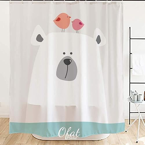 Miniatura 8 de Ofat Home Juego de cortinas de ducha de dibujos animados para niños con ganchos, bonitos accesorios de baño de oso polar, no necesita forro,