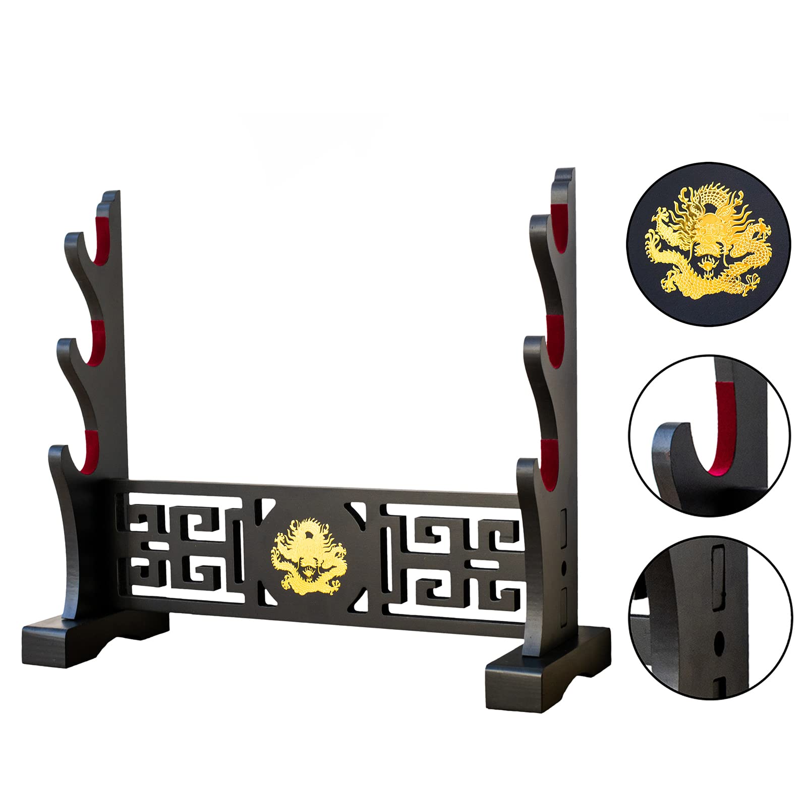 Porta spada in velluto giapponese imbottito Katana Stand Samurai Display Rack Support All Tanto Spade (Drache-3)