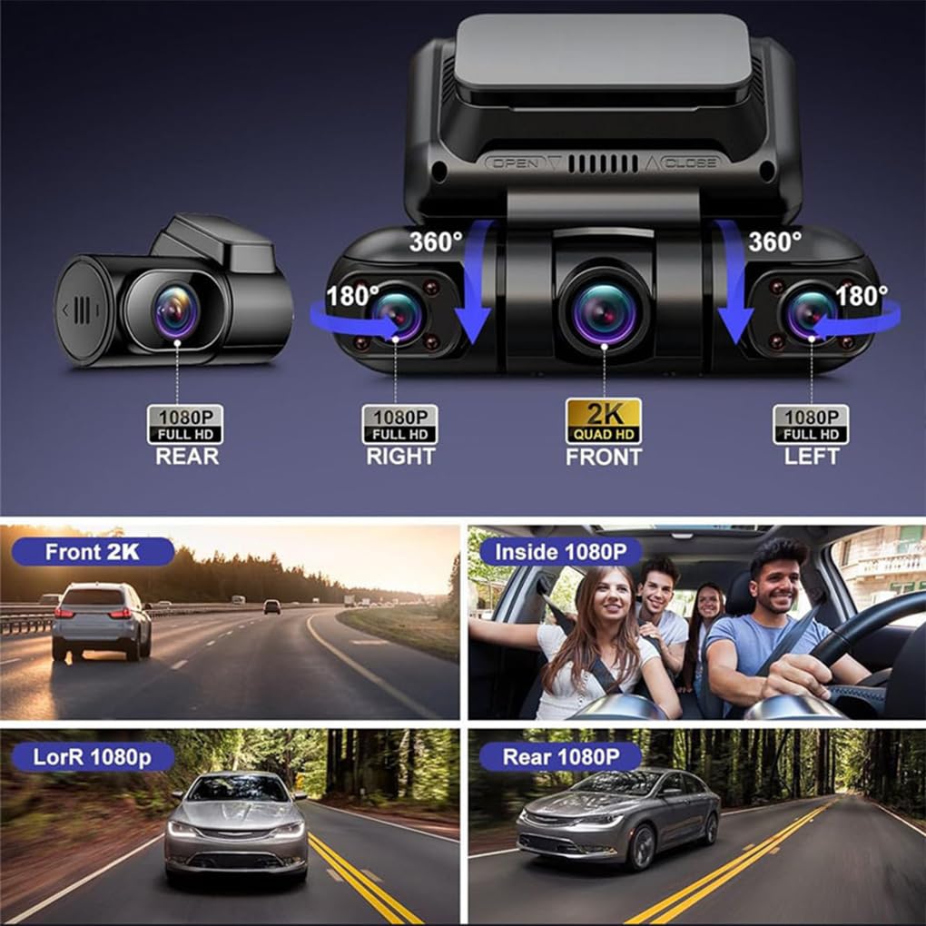 Dash Cam per auto con sensore G, 4 lenti, 2K1080P, con rilevamento