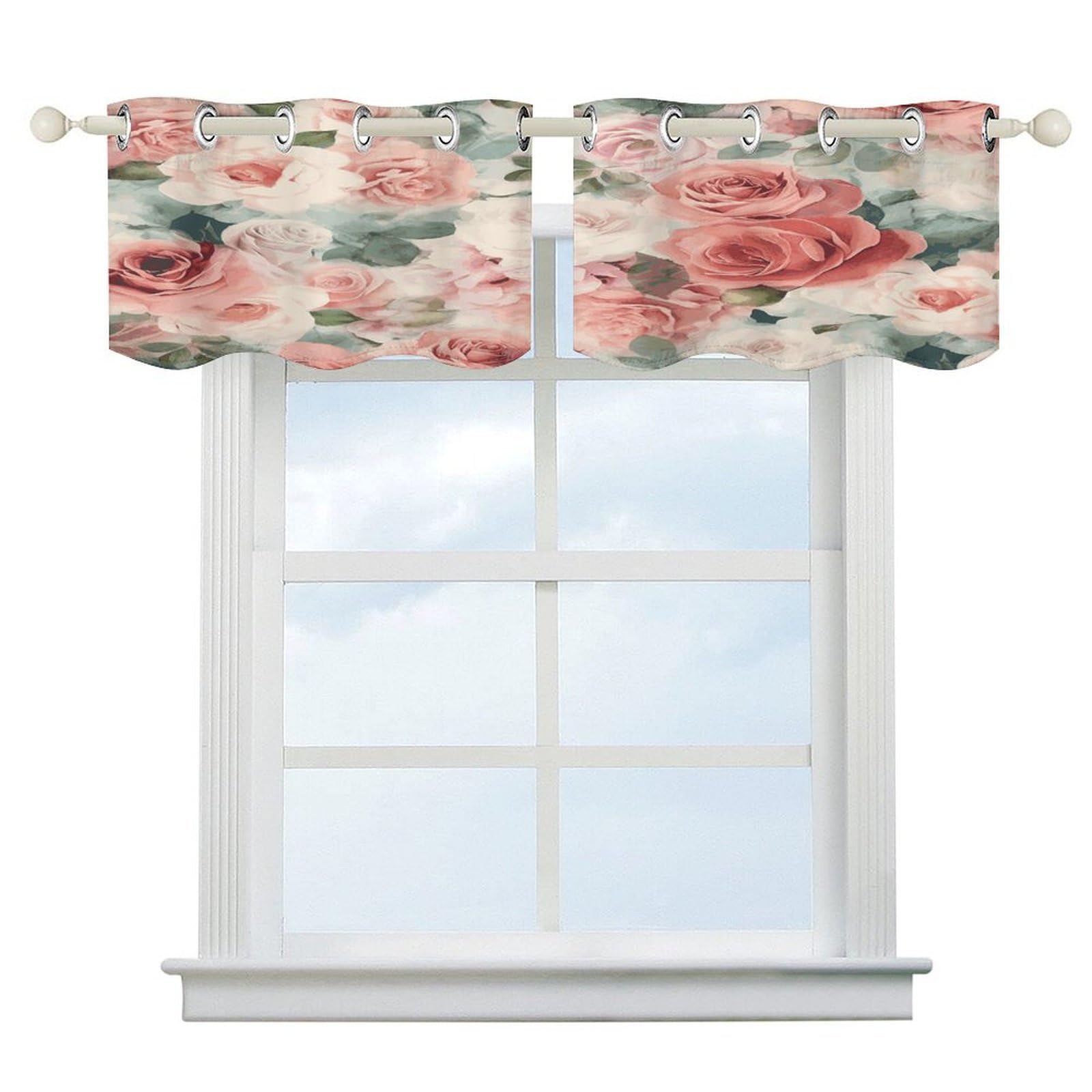 Cortinas opacas rosa pálido 52x18.1 con cenefa moderna para cocina y baño