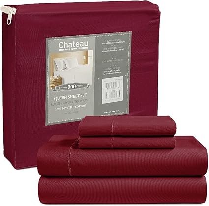 King Sheet Set, 100% Cotton Bed Sheets King Size Sheets Deep Pocket Set, 800 Thread Count Sateen Weave 4 Piece Luxury Bedding, Soft Breathable Machine Washable All Season Comfort- Burgundy