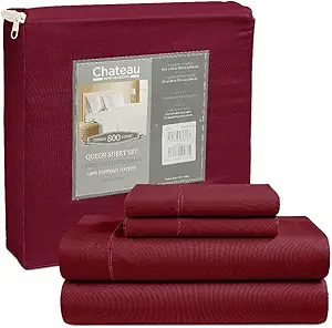 King Sheet Set, 100% Cotton Bed Sheets King Size Sheets Deep Pocket Set, 800 Thread Count Sateen Weave 4 Piece Luxury Bedding, Soft Breathable Machine Washable All Season Comfort- Burgundy