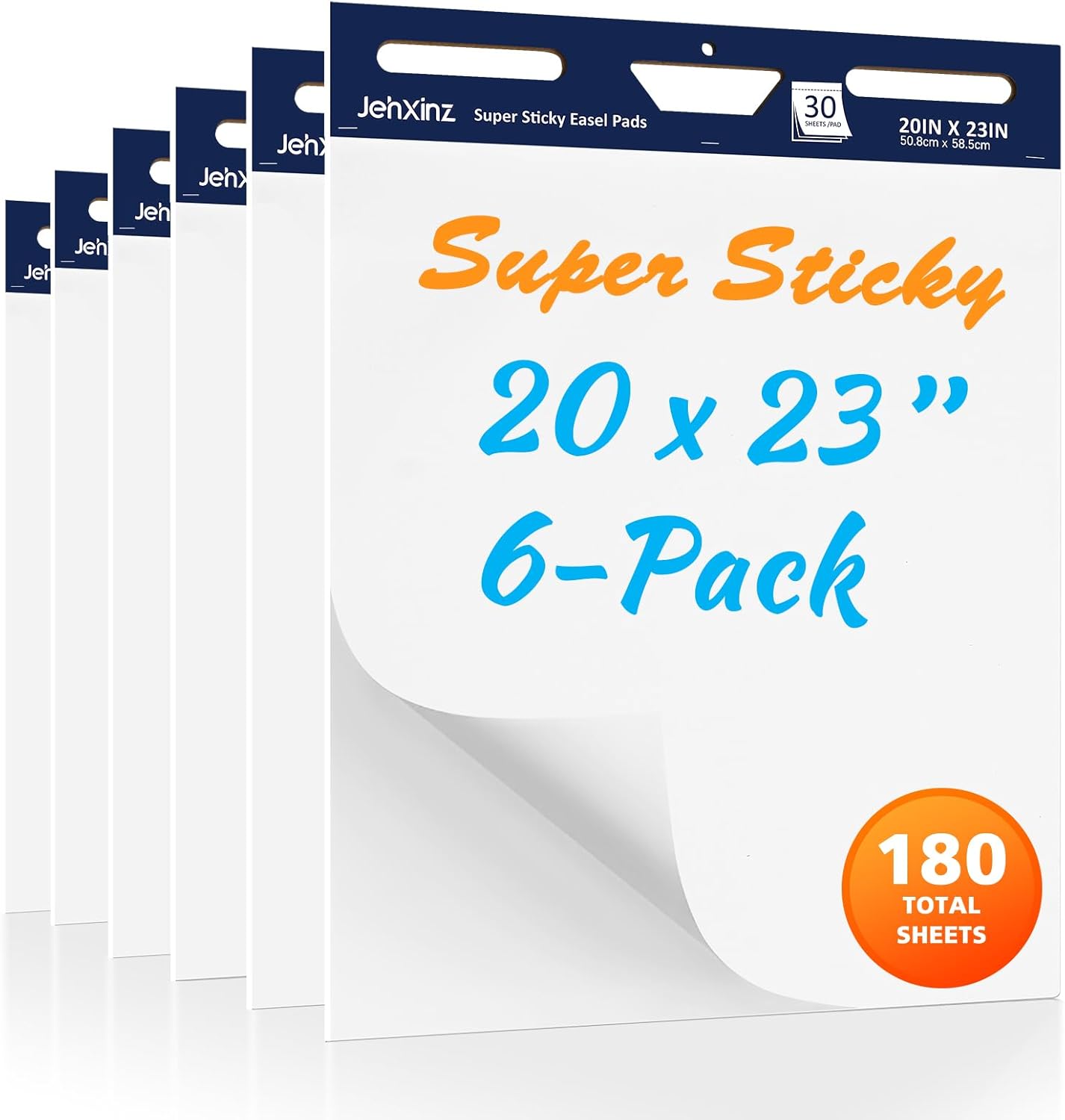 Sticky Easel Pads with Self-Stick Paper, 30 Sheets per Pad, Large Flip Chart Paper for Teachers (20x23''-6 Packs)