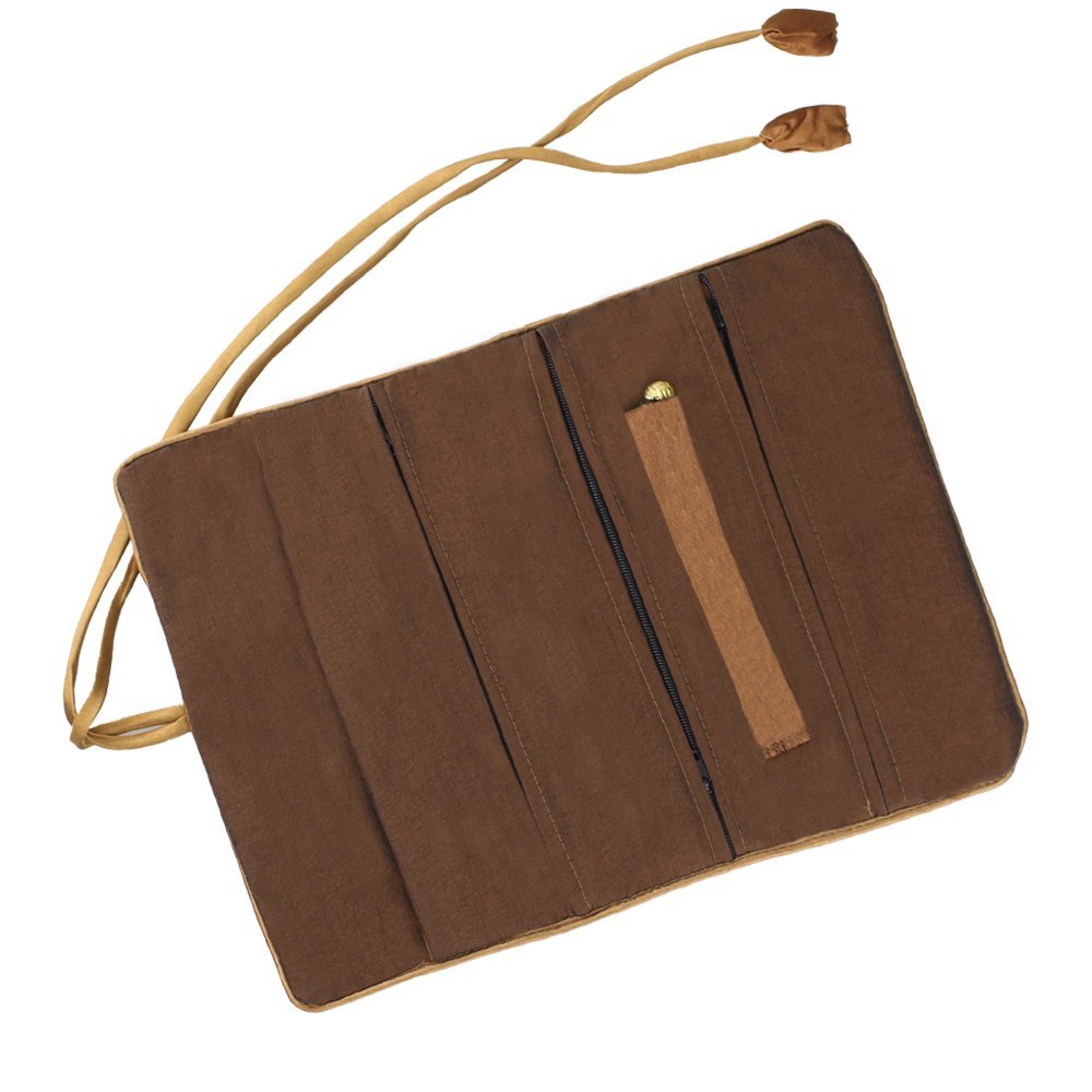 Schmuck Organizer Tasche für Ringe/Schmuckaufbewahrung Organizer/Gestickte Schmuckrolle/Schmucktasche Tragbare für Reisen/Faltbare Schmuckaufbewahrung.1 Stück, Braun