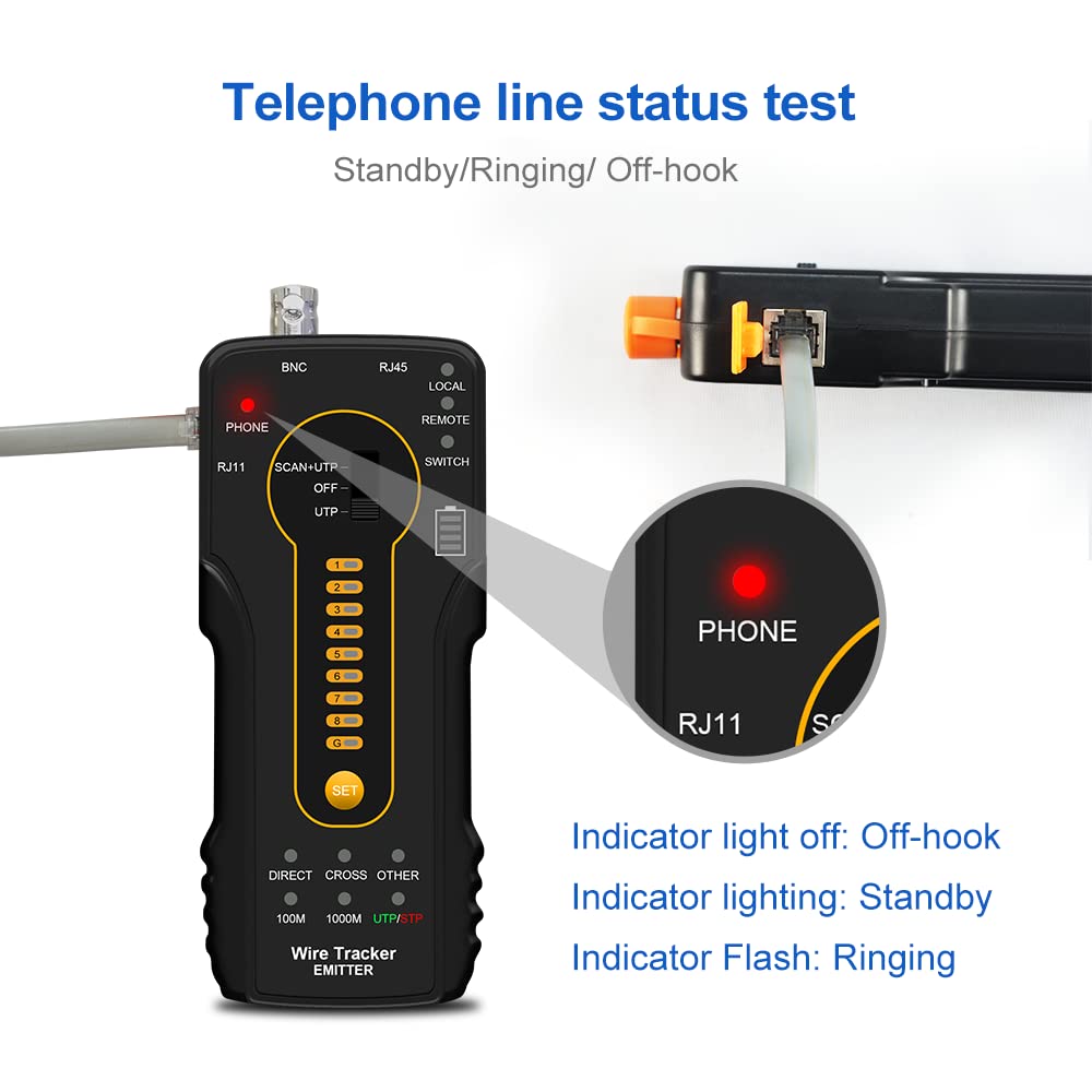 CT-66 Wire Tracer per RJ45 RJ11 Tester cavo di rete, sonda di prova cavo telefonico con luci LED ricerca guasti