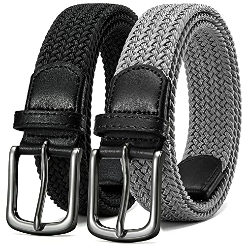 CHAOREN Elastic Braided Golf Belt for Men 2 Pack - Mens Casual Woven Stretch Belts 1 3/28
