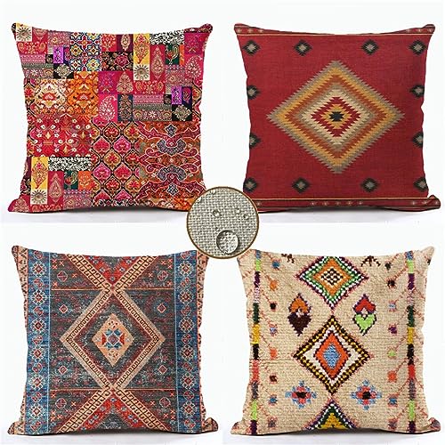 Set di 4 Colorato Federe per Cuscino 40x40 cm Boho Cuscino per Esterno in Lino Impermeabile all'esterno Copri Cuscini per Giardino Soggiorno Camera da Letto Moderne per il Giardino il Divano Cuscino