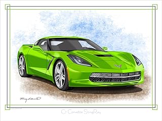 Studio 21 Graphix C7 Chevrolet Corvette Stingray Antifreeze Green Muscle Car Art Print by Rudy Edwards 18" X 24"