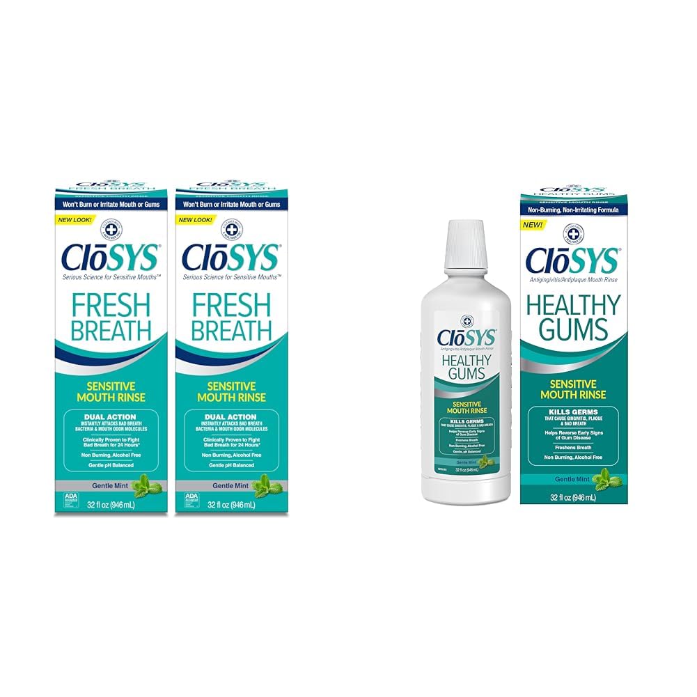 CloSYS Sensitive Mouthwash, 32 Ounce, 2 Count, Gentle Mint
