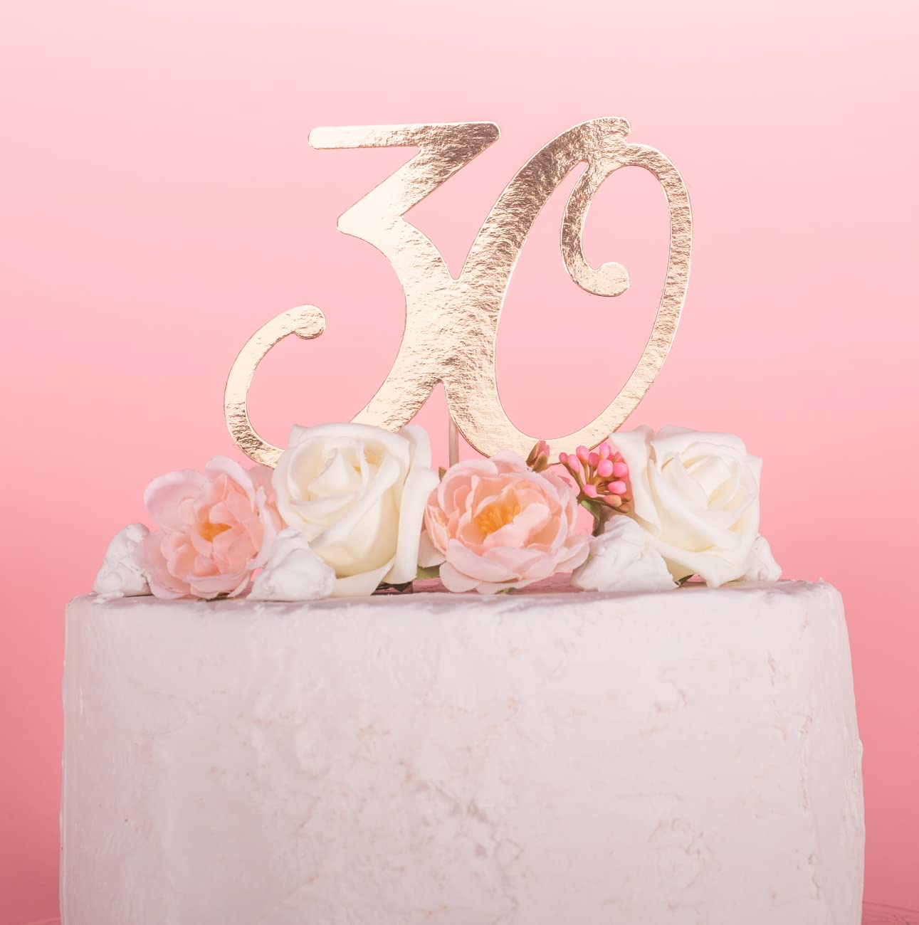 Décoration De Gâteau « 30 » En Bois Et Papier – Hauteur 20,5 Cm, Couleur Dorée, Pour 30 Ans Anniversaire Ou Jubilé
