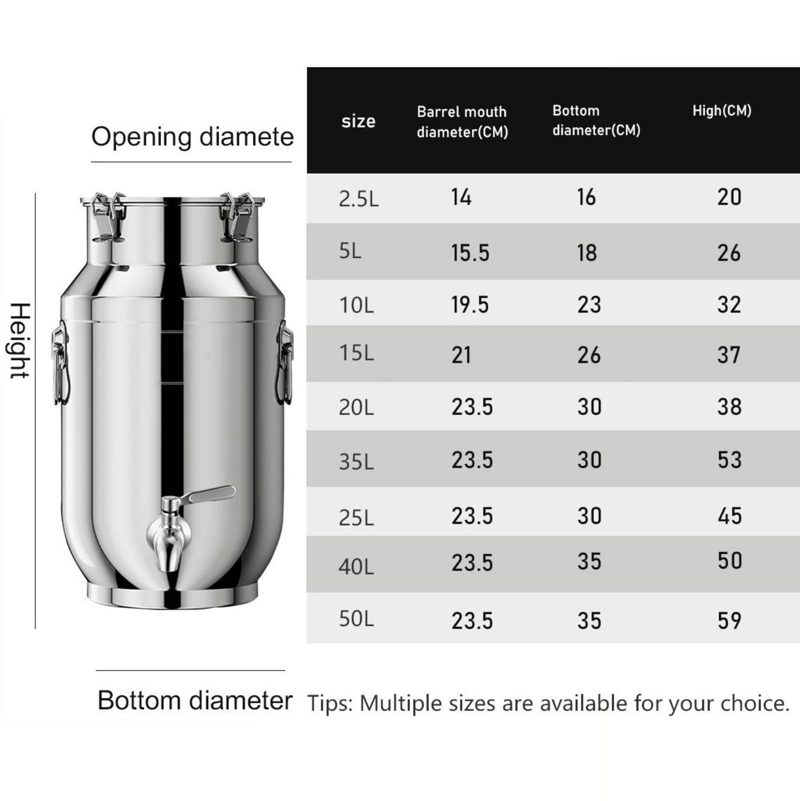 bidon INOX pour Huile d Olive 50l avec Robinet Pot a Lait INOX bidon De Transport De Lait Ferme Baratte,A-30liter