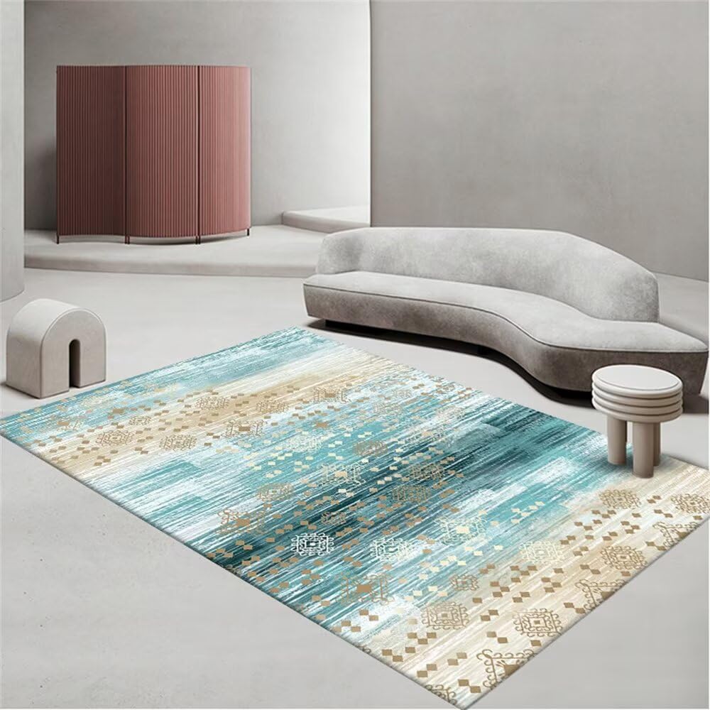 Tapis salon 200x200cm vert de forme géométrique lavable