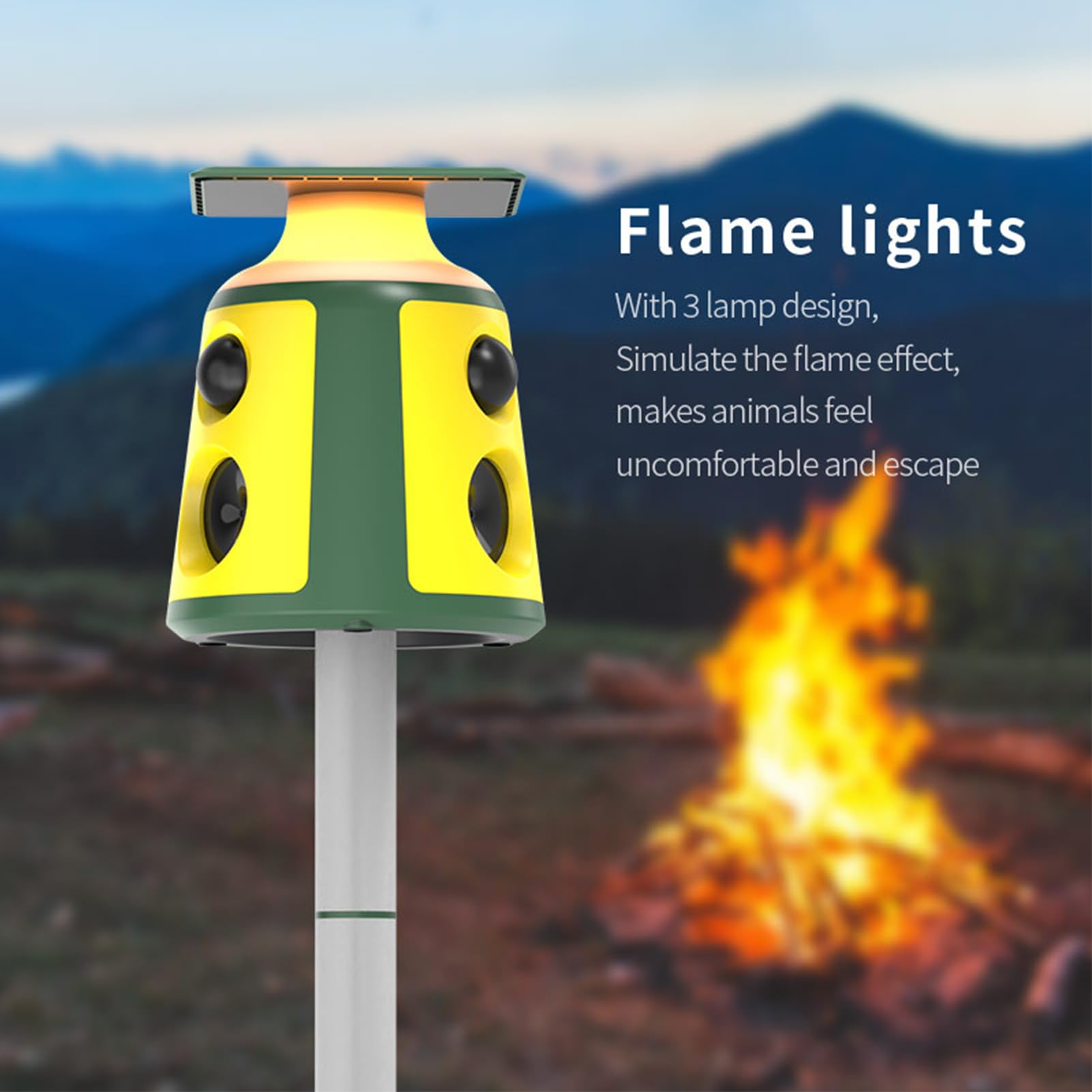 Alarm odstraszający ptaki, ogniwa słoneczne, czujnik obracany o 360°, ultradźwiękowy róg alarmowy, lampa błyskowa LED, ze złączem USB, nadaje się do trawnika, ogrodu i podwórka na świeżym