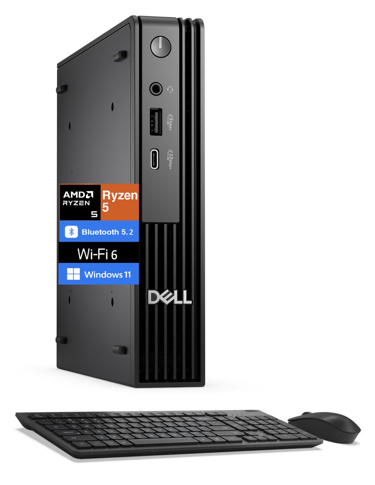 Dell Pro Micro QCM1255 Next-Gen Optiplex Mini PC (AMD Ryzen 5 8500GE (Beats Ultra 5 235T), 16GB DDR5, 256GB SSD, Radeon 740M, RJ-45, WiFi, HDMI,