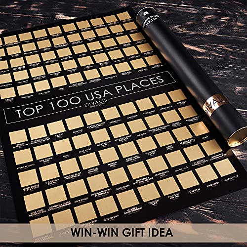 Top 100 Destinations Scratch Off Poster – Large Scratchable Poster Of The Best Travel Destinations Of The United States - Black And Gold Chart To Mark Us Places Visited - Best Places I`ve Been Poster - Globetrotter Poster Of Places Where You Have Been #TOP4