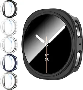 5+5 Pack Cases for Samsung Galaxy Watch 8 44mm 2025 with Screen Protector, Hard PC Bumper Case and Tempered Glass Protective Cover for Men/Women