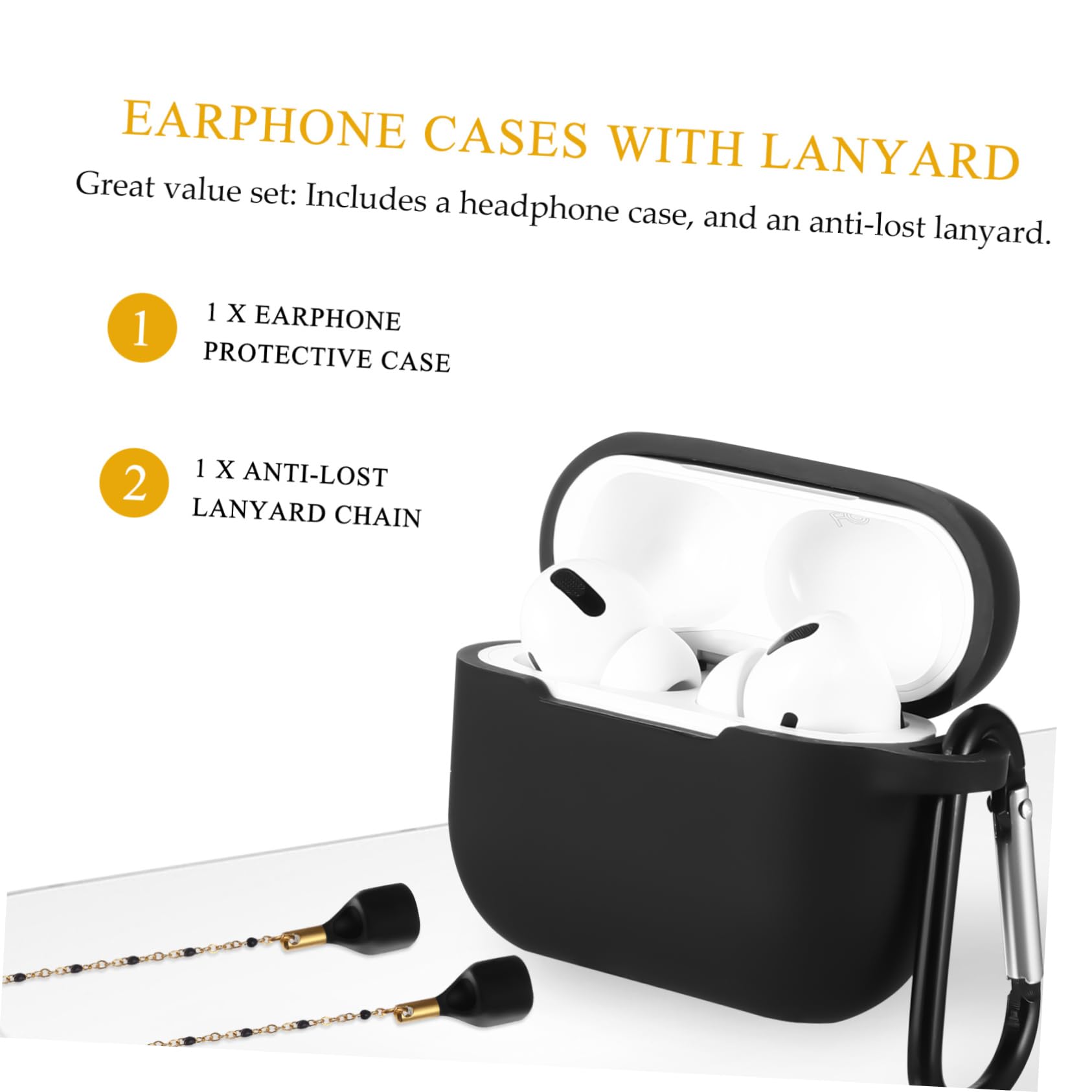 DOITOOL Estuche para Auriculares A Prueba De Golpes con Mosquetón Y Cordón Protector para Collares Perdidos (3 Unidades)