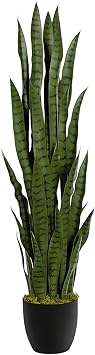 4ft Artificial Snake Plant 46in Faux Sansevieria Plants, Fake Floor Plant for Indoor Outdoor, Front Porch Patio Home Office Decor, Mother-in-Laws Tongue, Green 1Pcs