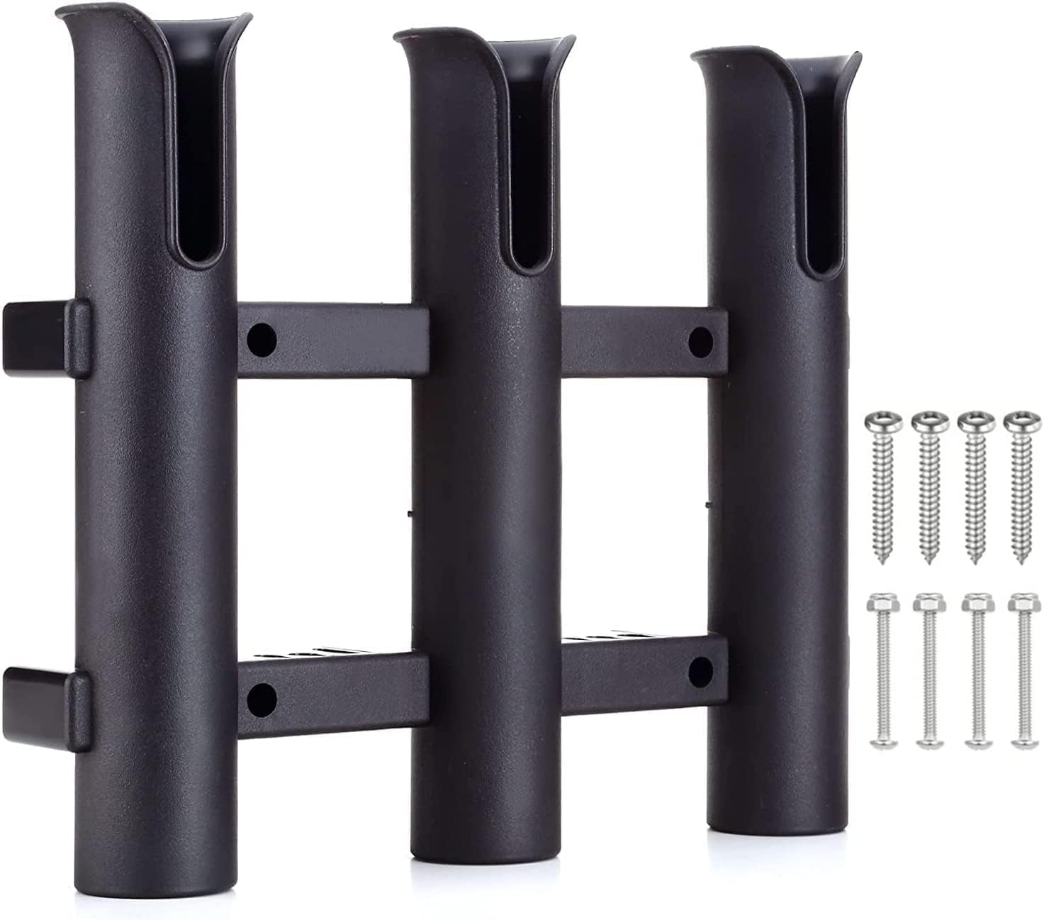 BigTron Fishing Rod Holder, Polyamide Plastic Boat Rod Holder Vertical Mounting for Yacht/Kayak/Wall, All Accessories Included (3 Pole Black)