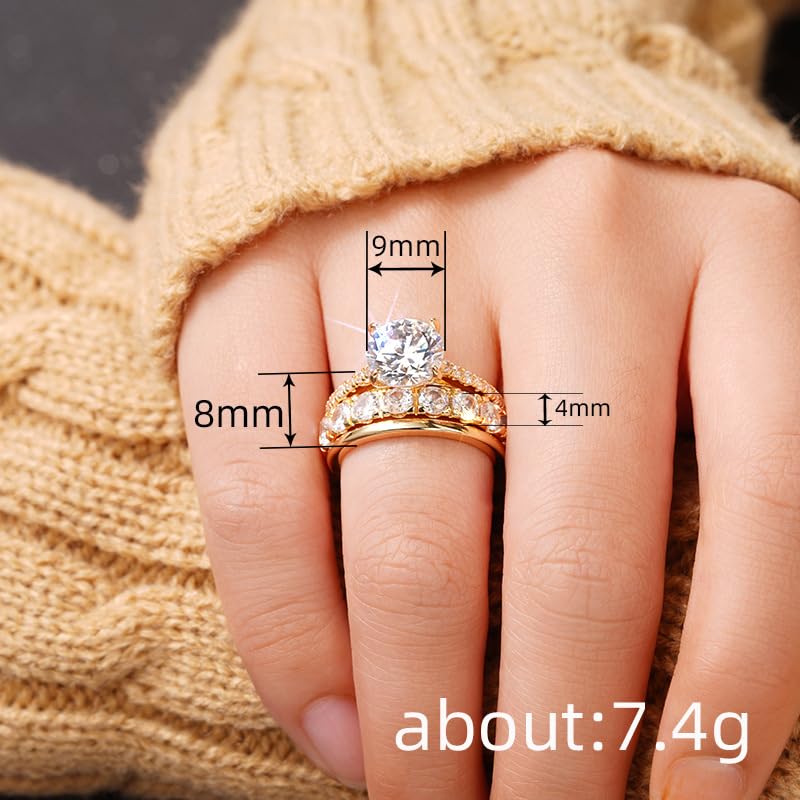 Gixaxak Gold Plated 3 PCS 925 Sterling Silver Stackable Engagement Rings Set Cubic Zirconia Eternity Bands Wedding Promise Rings Halo Wedding Engagement Promise Eternity Rings for Women 74