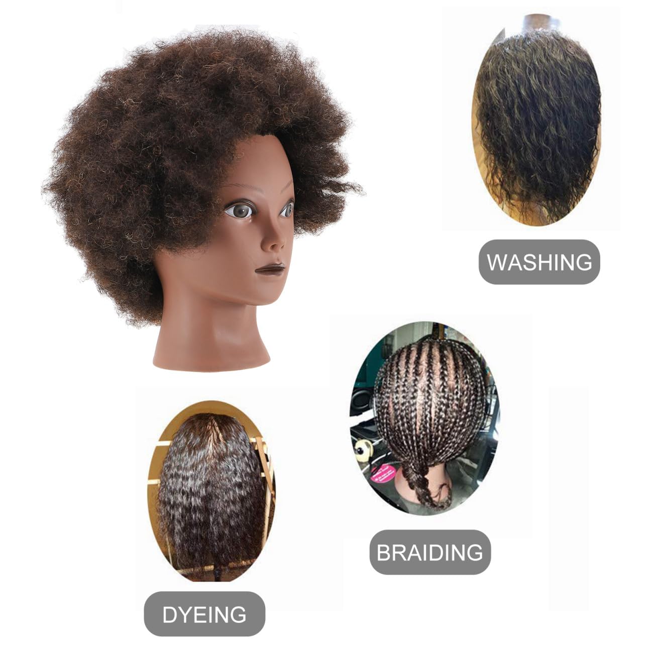 Afrikanischer Mannequinkopf Trainingspuppenkopf mit Schwarzem Haar | Friseurbedarf für Barber und Haarstyling Training, Dichtes Haar, Fest Eingesetzt, Kunststoff Haar