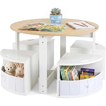INFANS Toddler Table and Chair Set, Wooden Table and 4 Chairs Nesting Design Storage Drawer for Kids Multi Activity Table for Arts, Crafts, Drawing, Reading for Boys and Girls Ages 3+