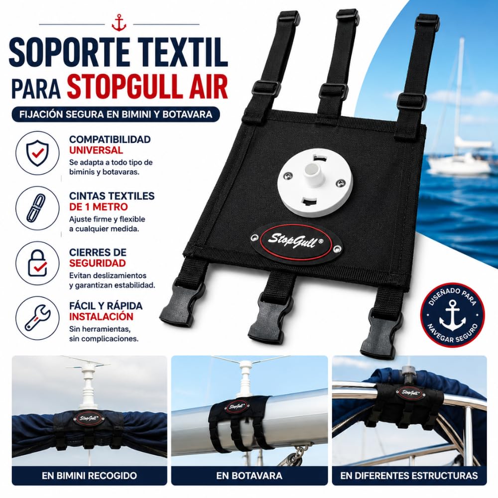 Remi Hogar Soporte StopGull Air para botavaras Eolo Náutica | Soporte Textil para Bimini | Adaptable a Todas Las Medidas | Incorpora Cintas Textiles y Cierre de Seguridad