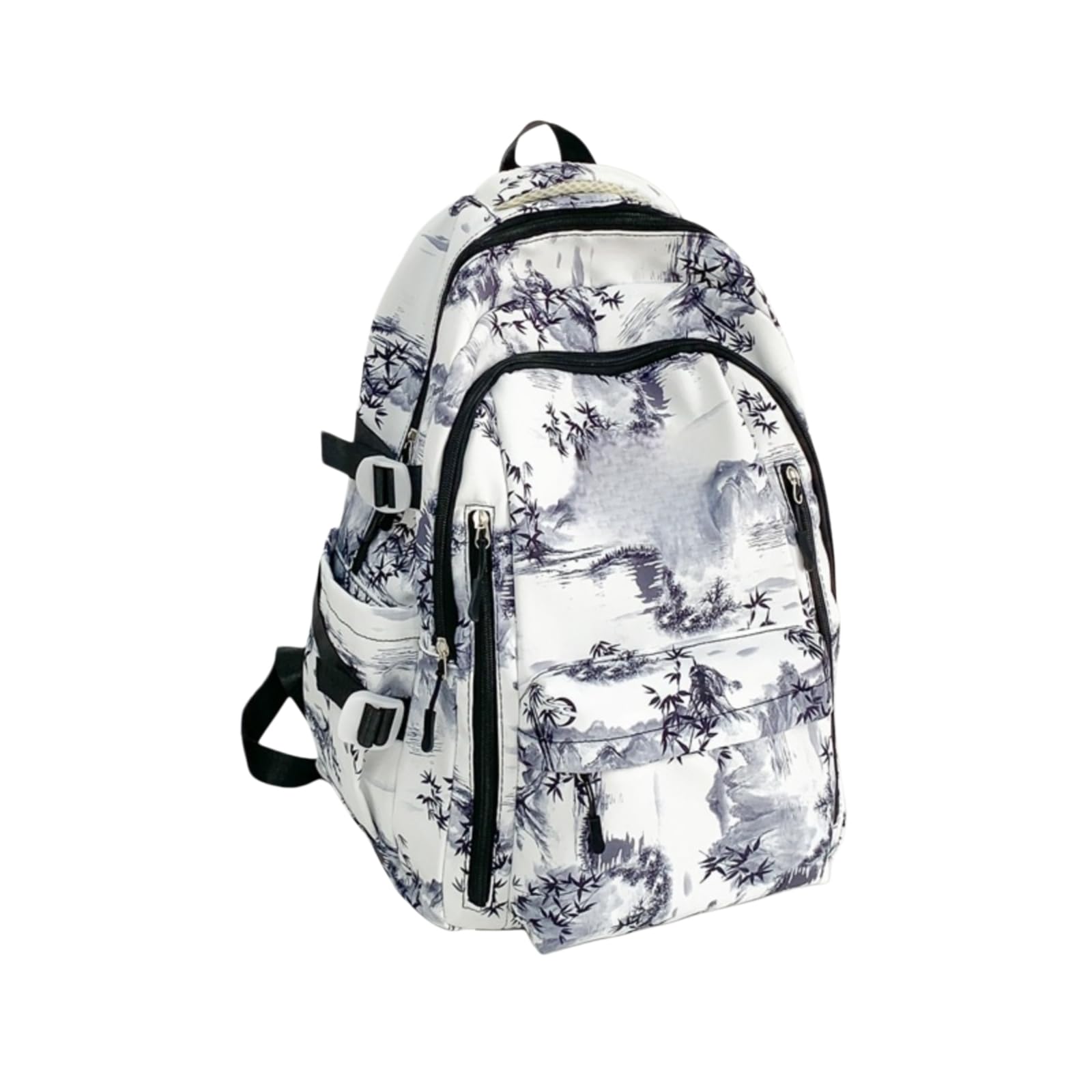 Zaino Stampato in bambù Dell'inchiostro Cinese, Scolastico Casual di Grande capacità per Gli Studenti Uso Giornaliero del Viaggio-Black And White