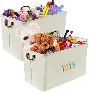 Woffit Set of 2 Toy Storage Organizer Baskets for Nursery, Playroom, Kids & Living Room, Etc, Extra Large Sturdy and Collapsible Tote Bins for Children & Dog Toys Great Chest Box for Boys & Girls