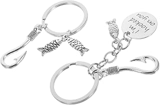 [WOFASHPURET] 1セット 釣り針キーホルダー チェーン お父さん 父の日キーホルダー パパキーホルダー 鍵 釣りキーホルダー 漁師 と 魚 ルアー 父親 Silver 亜鉛合金 2個