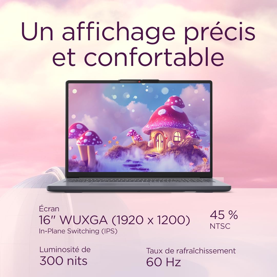 Lenovo IdeaPad Slim 3 16ARP10 - Ordinateur Portable 16'' WUXGA (AMD Ryzen 5 150, RAM 16Go, SSD 512Go, AMD Radeon 660M Graphique, Windows 11 Home) Clavier AZERTY Français - Luna Gris