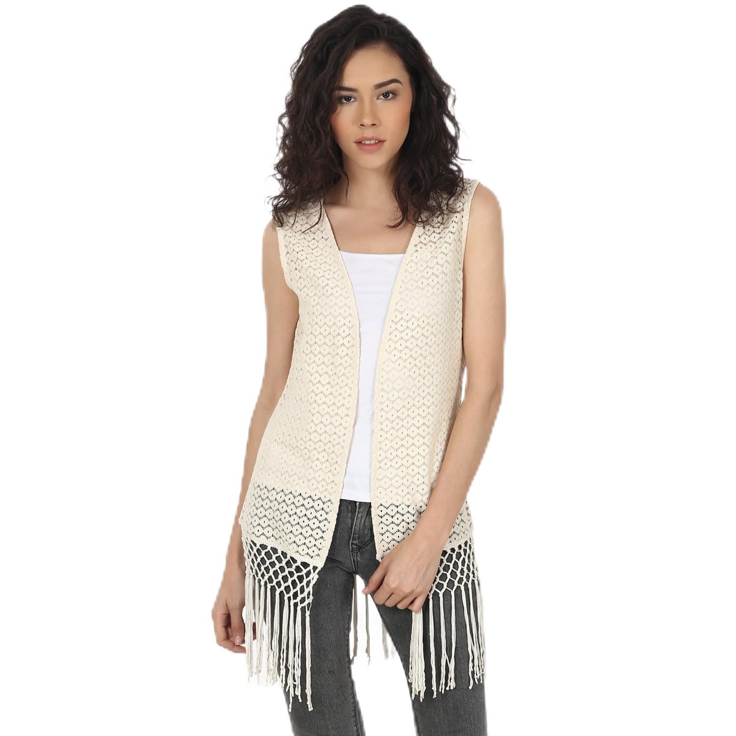 peptrends Women's Sleeveless Net Shrug with Fringes-picture-44