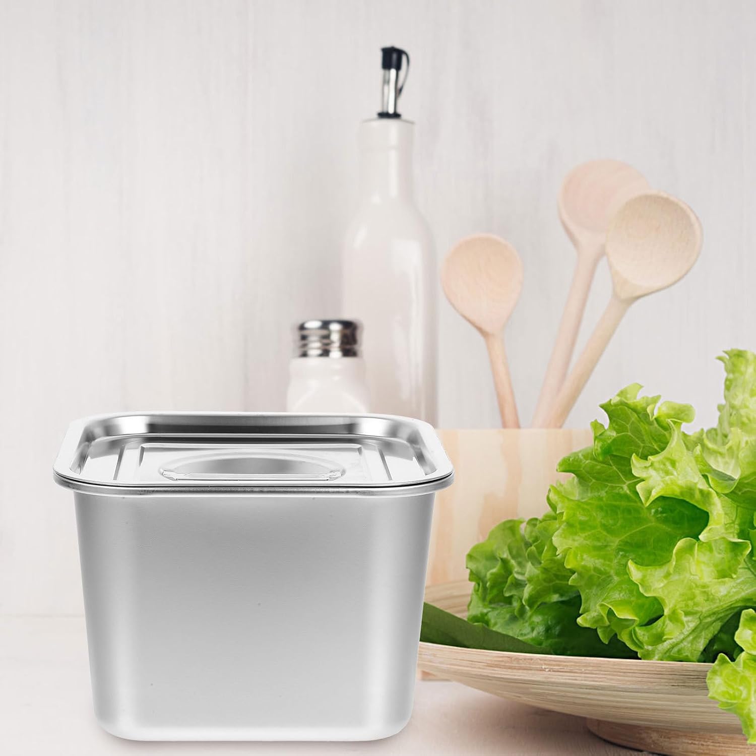 Stainless Steel Kitchen Condiment Pot with Lid, 16cm Square Seasoning Container for Spice, Sugar, and Jam Storage, Versatile Household Condiment Jar for Cooking and Dining