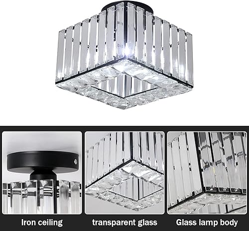 Miniatura 4 de Moderna lámpara de techo de cristal, iluminación semiempotrada con acabado negro mate LED con base E2627 para dormitorio, entrada, vestíbulo,