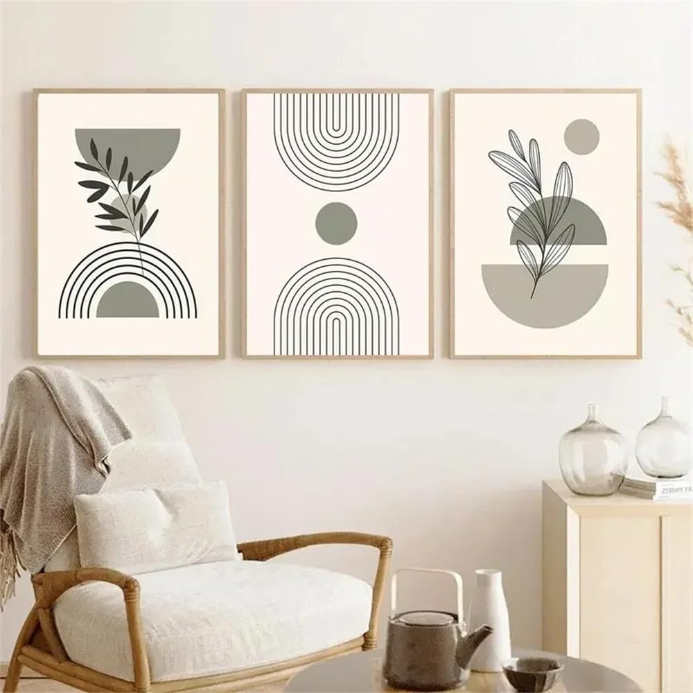WUHBCZ Canvas Paints-Boho Green Plant Leaves Posters Abstract Geometric Lines Canvas Painting Nordic Living Room Interior Wall Art Picture Office Home Decor-60 * 80cm/3PCS (No Frame)