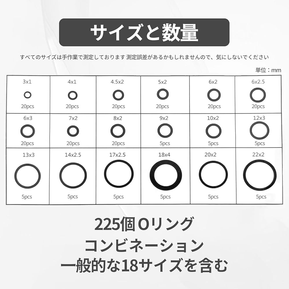 Amazon | シールoリング 18種類 225個 oリング セット ゴム