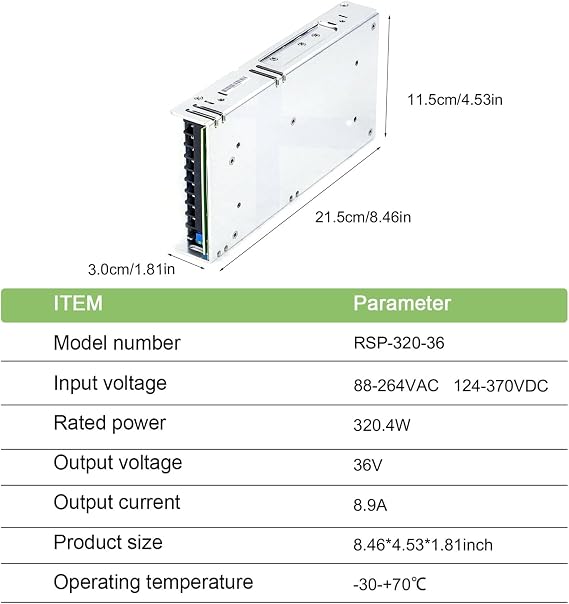 RSP-320-36 36V 8.9A 320W AC-DC Single Output Switching Power Supply with PFC, High Efficiency, Reliable Performance for Industrial Automation, Test Equipment
