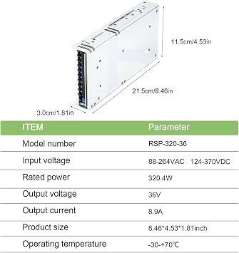 RSP-320-36 36V 8.9A 320W AC-DC Single Output Switching Power Supply with PFC, High Efficiency, Reliable Performance for Industrial Automation, Test Equipment