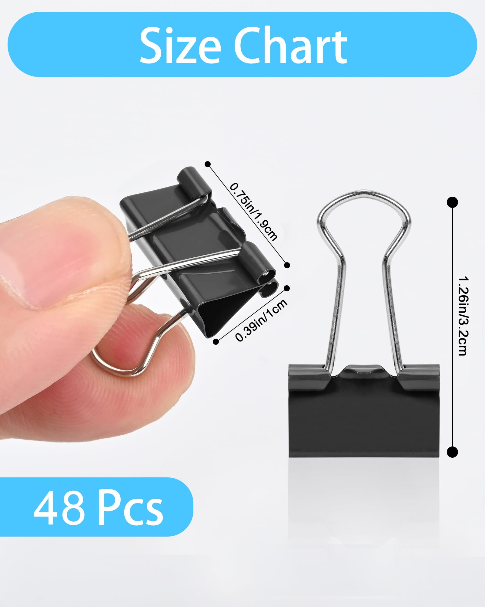 Kleine Klammern, Binder-Clips, 1,9 cm, kleine Büroklammern für Büro (48 Stück) (schwarz)