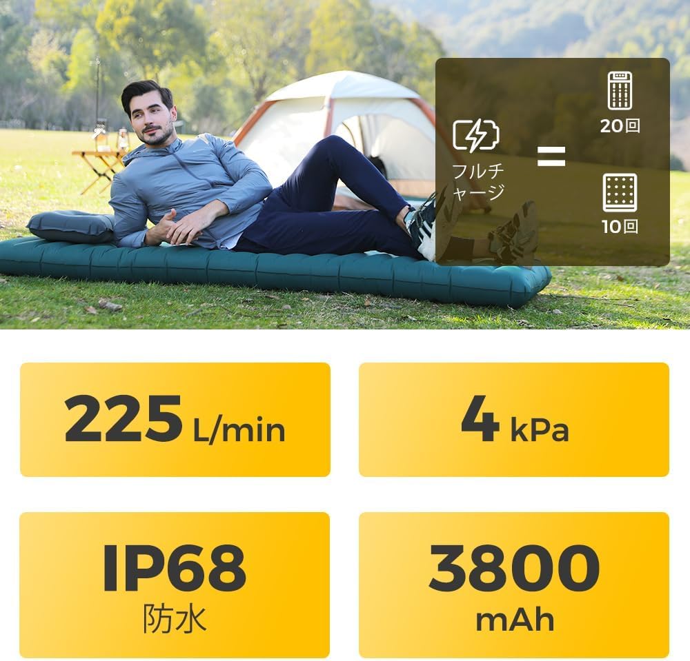 Amazon.co.jp: AEROGOGO 自動膨張マットレス 内蔵電動ポンプ エアー