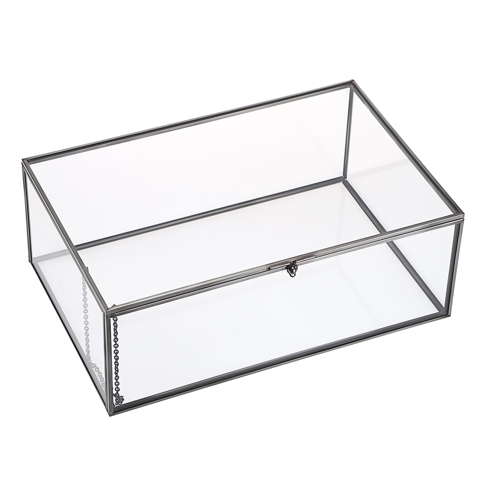 Hipiwe Vintage Glass Box with Lid - Rectangle Jewelry Display Organizer Box Black Vanity Lidded Box Home Decor