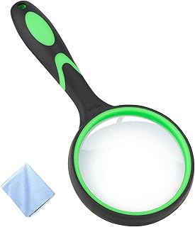 Handheld Magnifying Glass, 10X Magnifying Glass for Reading with Cleaning Cloth, 75MM Magnifying Lens with Non-Slip Soft Handle for Seniors Book Newspaper Reading and Kids Nature Hobby Exploration