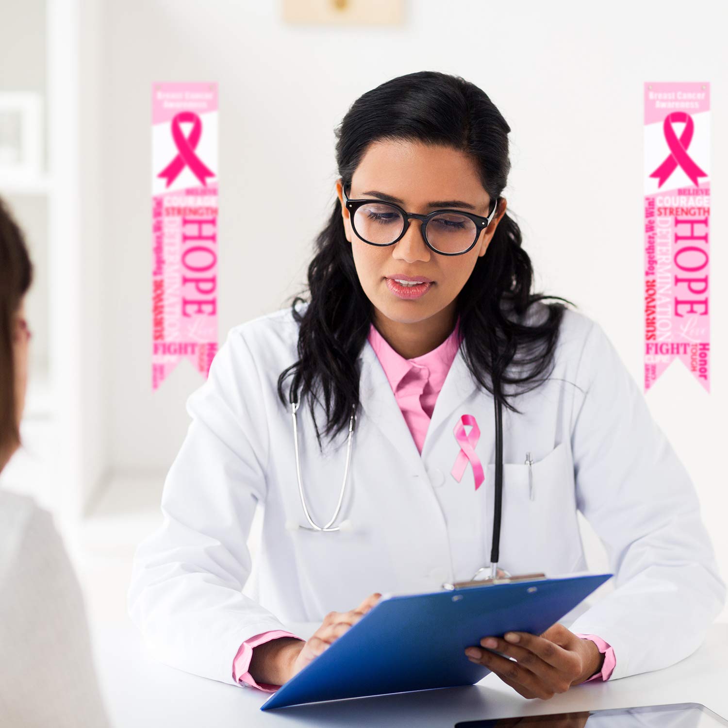Bannière Fanion Rose Sensibilisation Cancer Du Sein - 49 Pieds (environ 15m) - 5 Bannières Avec Rubans - Pour Extérieur/événements
