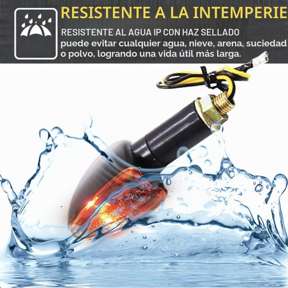 intermitentes moto, 12V, 2 mango corto y 2 mango largo, flechas universales para intermitente moto pequeña, para ATV, Scooter, Quad Cruiser, todoterreno, Color ámbar (4)