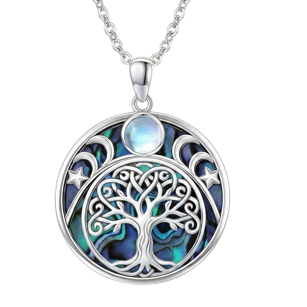 ROMANTICWORK Baum des Lebens/Kleeblatt/Wolf/Eule/Fuchs Anhänger Halskette 925 Sterling Silber Keltischer Knoten Schmuck für Damen Weihnachten Geburtstag