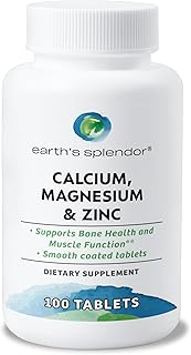 1000 mg Calcium, 400 mg Magnesium, and 15 mg Zinc, Heart and Immune System Health, Bone and Muscle Support Supplement, 100 Tablets 1 + Month Supply