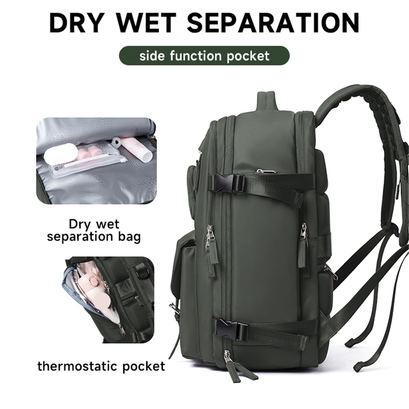 Mochila de Viaje Gran Capacidad for avión, Mochila Mano for Mujer, portátil 15,6 Pulgadas, Equipaje Negocios, Mochilas Escolares for Estudiantes para Travel(Black)